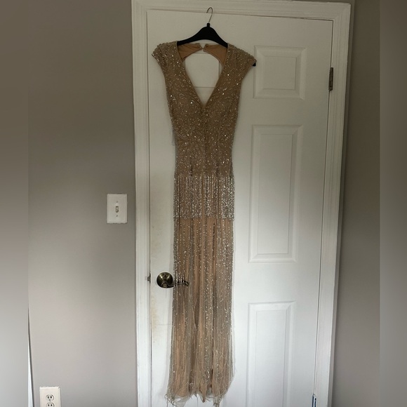 Jovani beige and silver tassel maxi dress open back - Picture 11 of 12